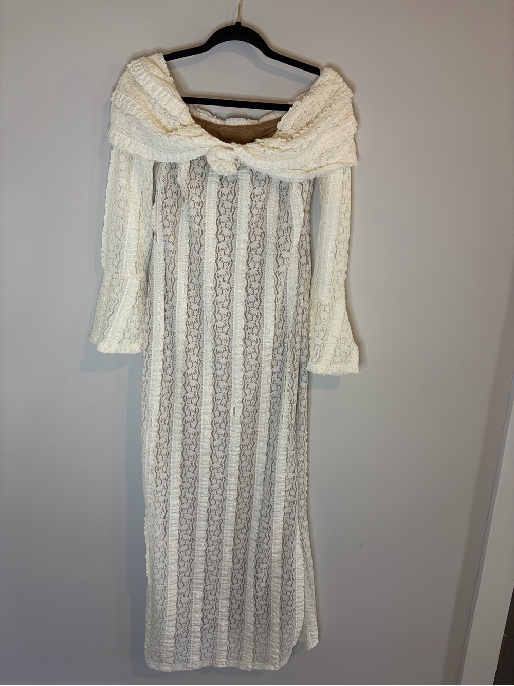 SHEIN Cream Lace Maxi Dress with Draped Shawl Collar Cottagecore Fairy Vibes